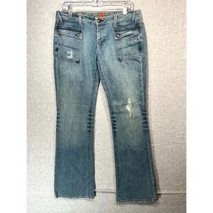 U By Yanuk Jeans Womens‎ 26 Blue Denim Cotton Stretch Pockets Flare Leg Zip Leg